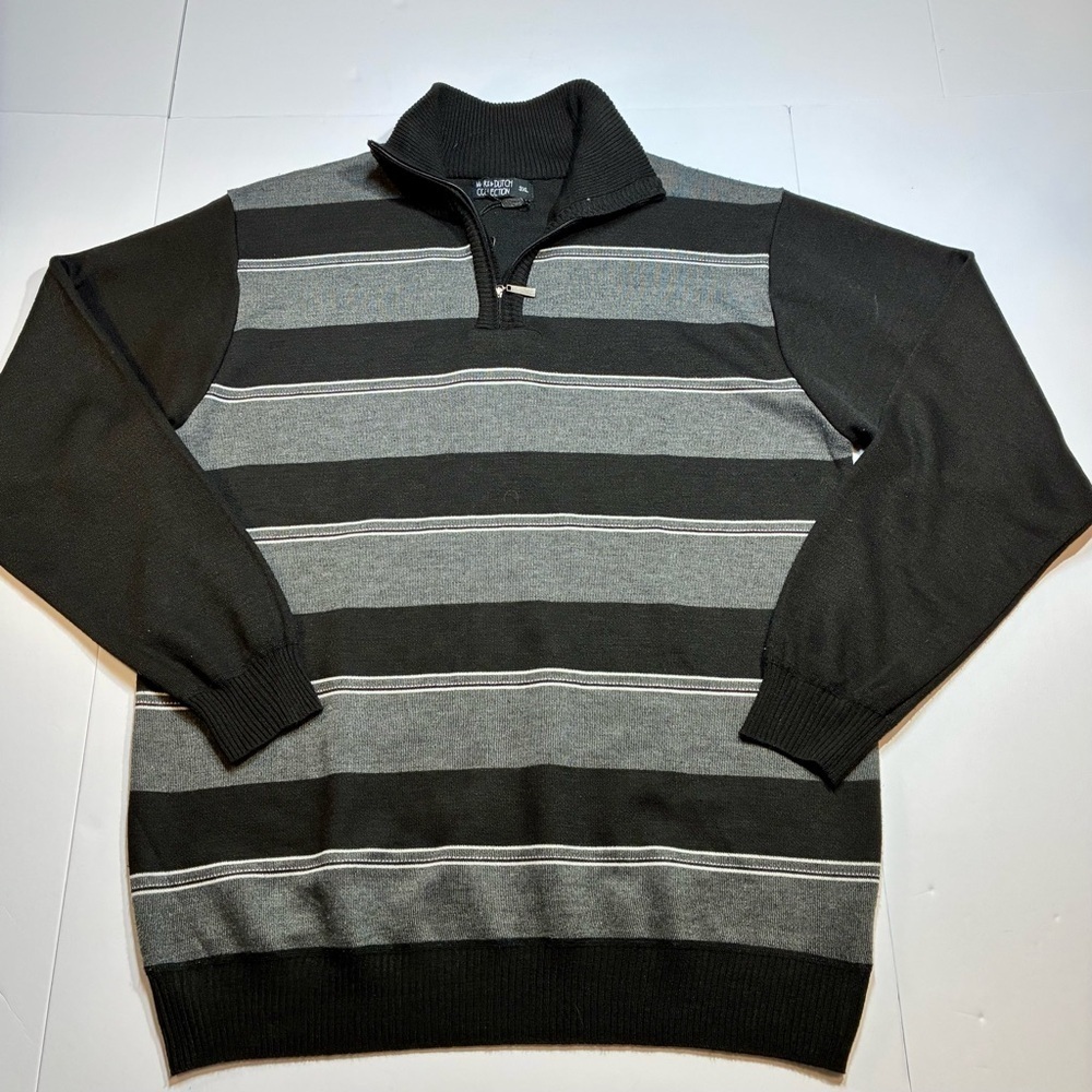 Marx & Dutch Collection Mens Gray Black & White 1/4 Zip Sweater Sz 3X NWT